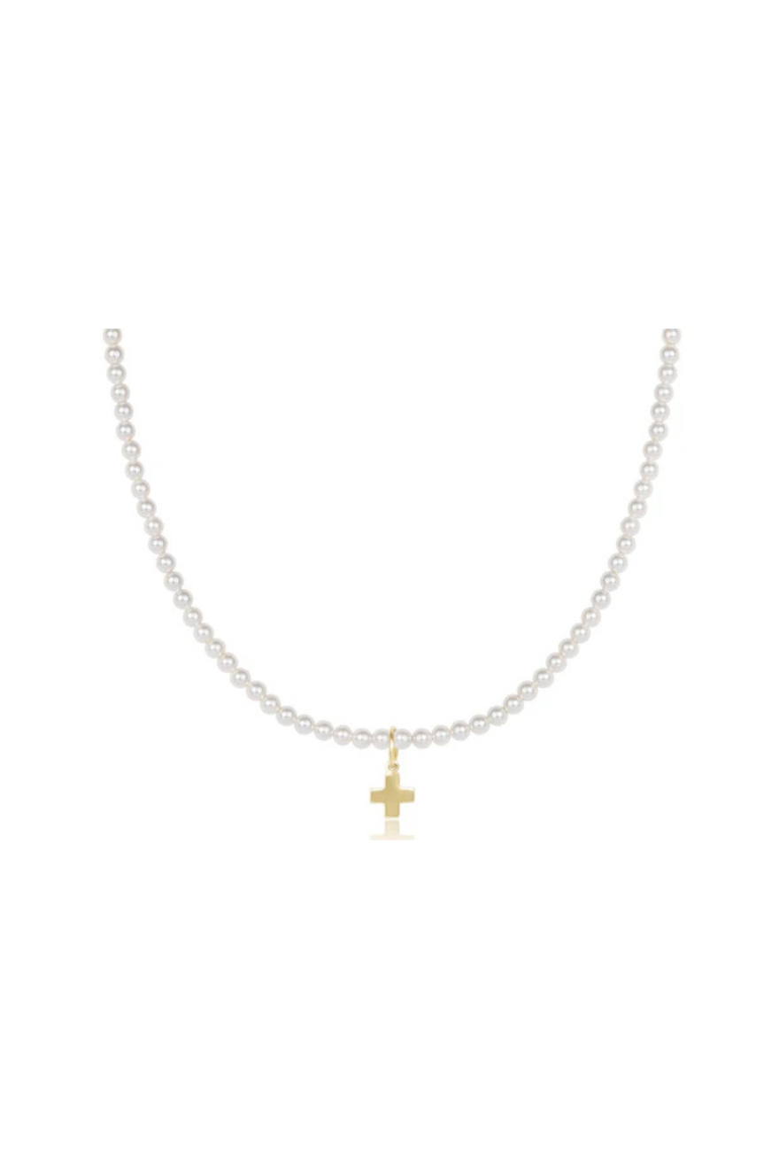 Enewton 15" Choker Classic Pearl 3mm Bead - Signature Cross Gold Charm