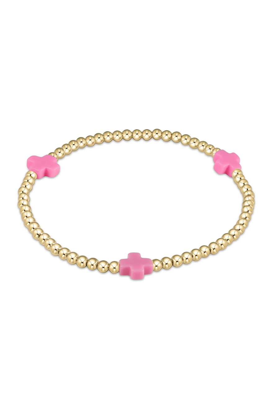 Enewton Signature Cross Gold Pattern 3mm Bead Bracelet - Bright Pink Cabana Seaside Florida