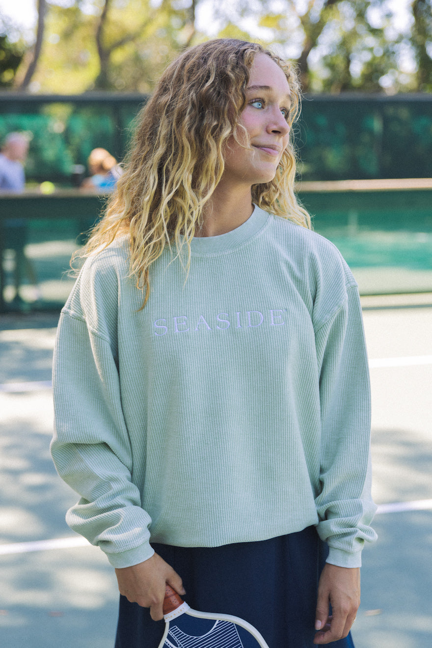 Sage Seaside Corded Embroidered Sweatshirt