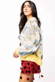 Queen of Sparkles Yellow Trim Griswold House With Wreath On Door Sweater