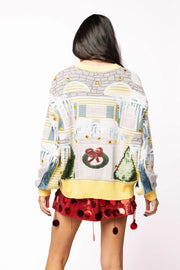 Queen of Sparkles Yellow Trim Griswold House With Wreath On Door Sweater