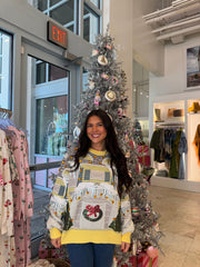 Queen of Sparkles Yellow Trim Griswold House With Wreath On Door Sweater