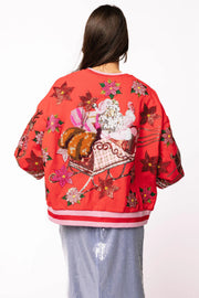 Queen of Sparkles Red & Pink Vintage Poinsettia Santa Sweatshirt