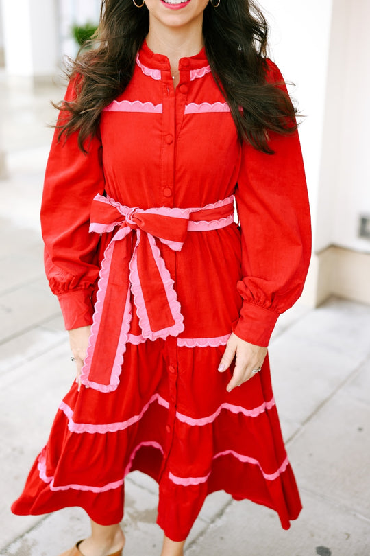 Scalloped Long Sleeve Midi Dress Cabana by The Seaside Style 