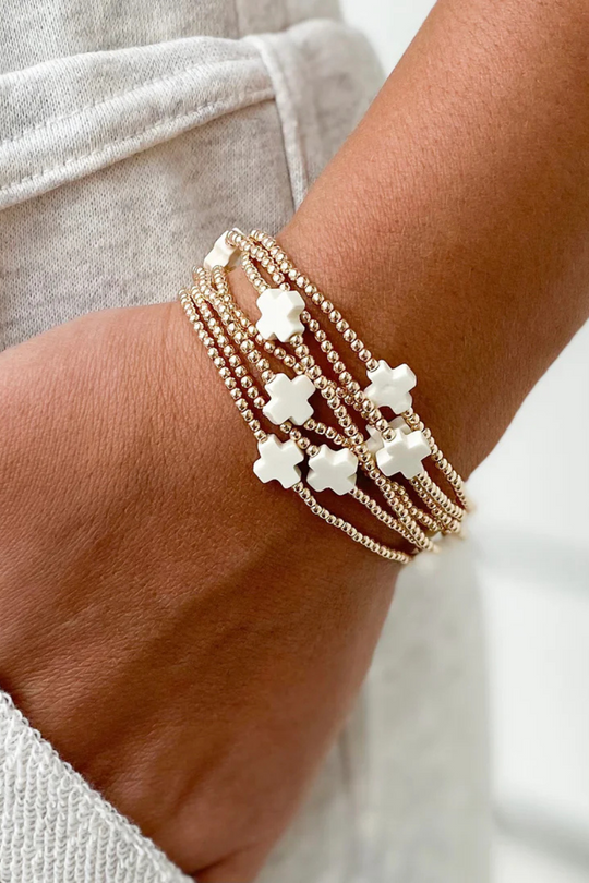 Enewton Signature Cross Gold Pattern 2mm Bead Bracelet - Off White Cabana Seaside Florida 2