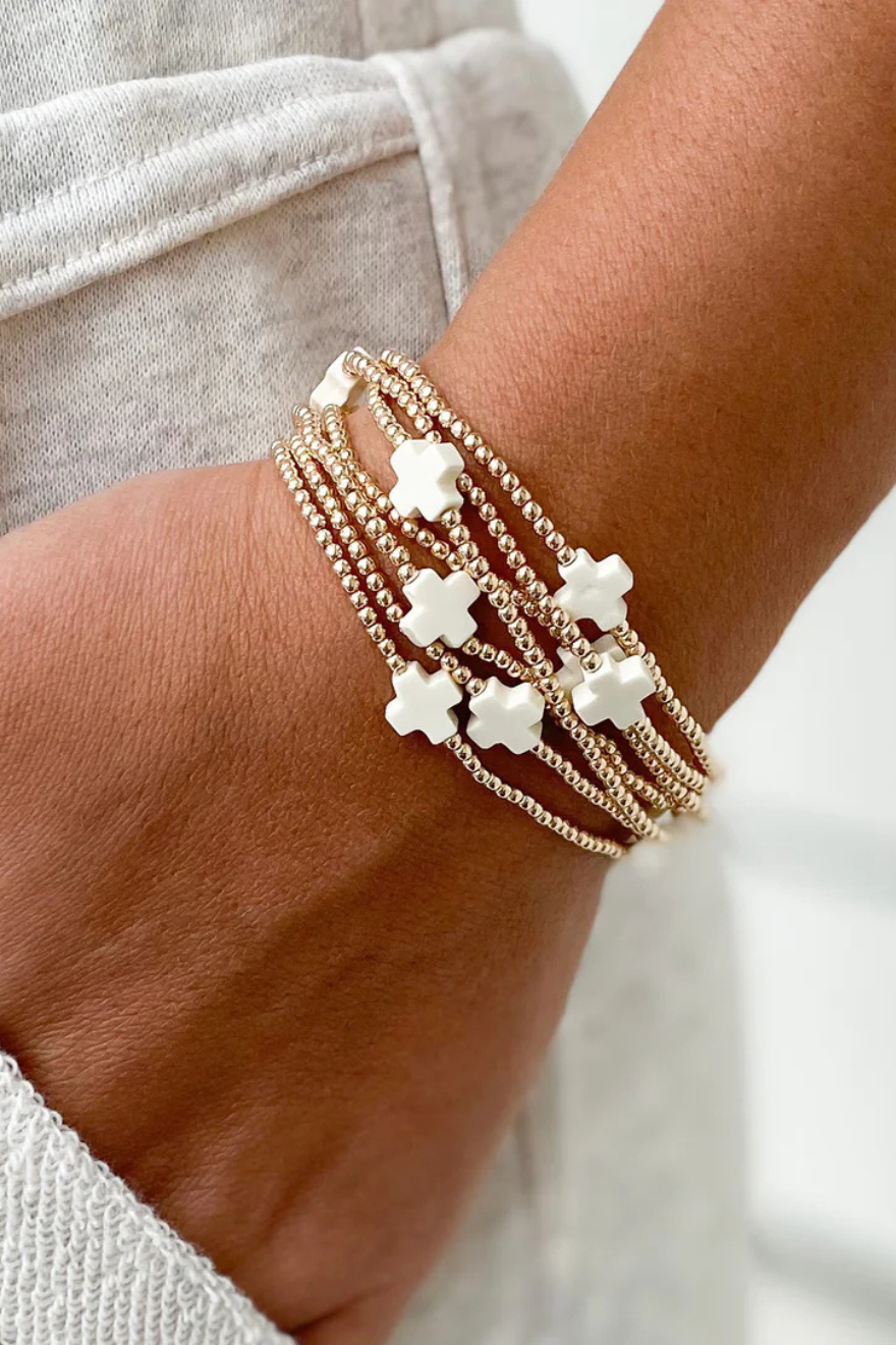 Enewton Signature Cross Gold Pattern 2mm Bead Bracelet - Off White Cabana Seaside Florida 2