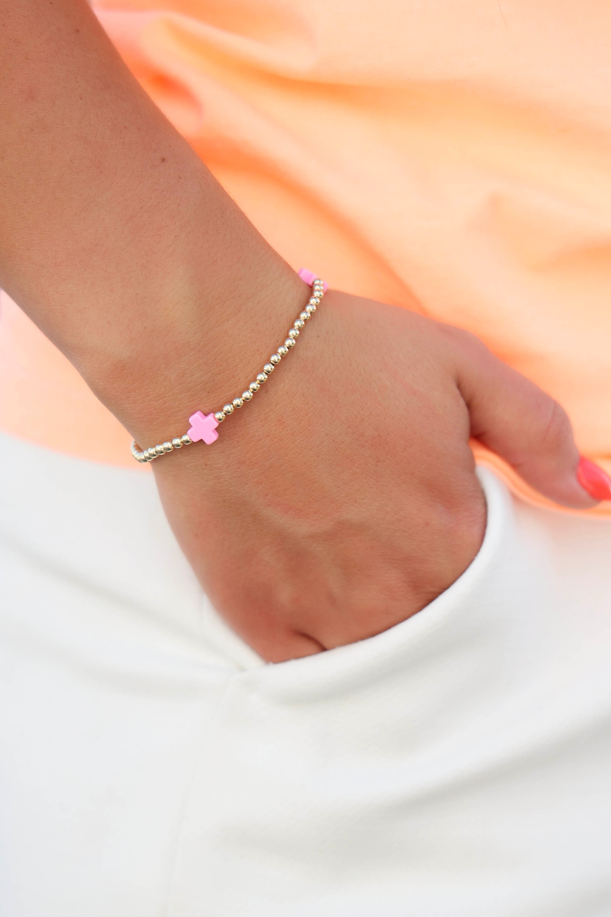 Enewton Signature Cross Gold Pattern 3mm Bead Bracelet - Bright Pink Cabana by The Seaside Style