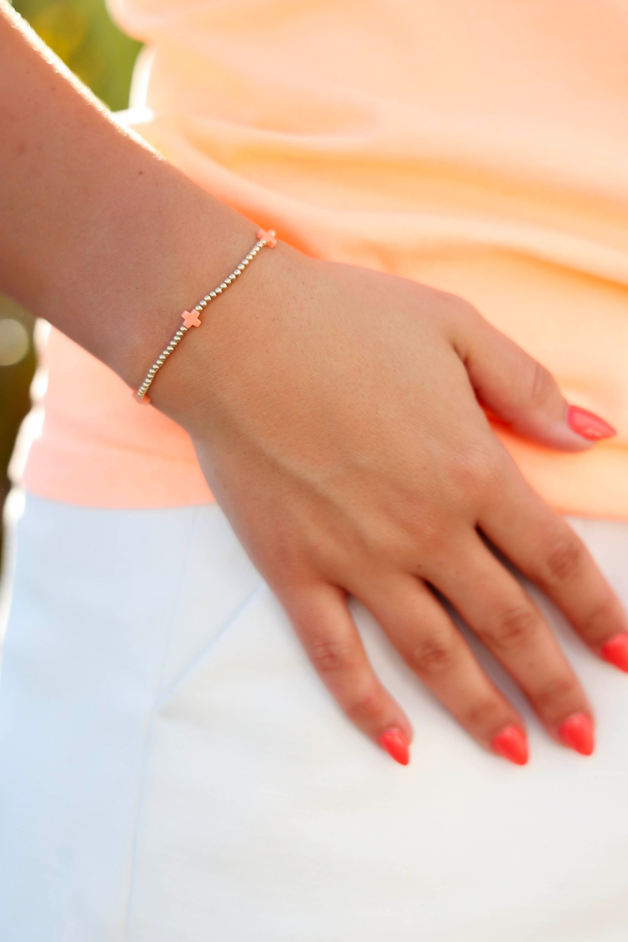 Enewton Signature Cross Small Gold Pattern 2mm Bead Bracelet - Coral Cabana by The Seaside Style 30A