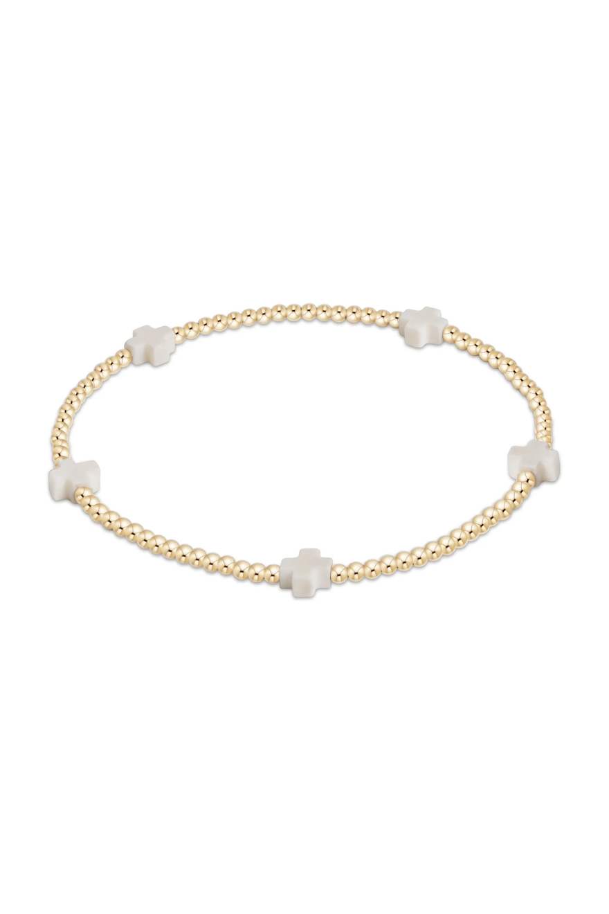 Signature Cross Small Gold Pattern 2mm Bead Bracelet- Gold / Enewton