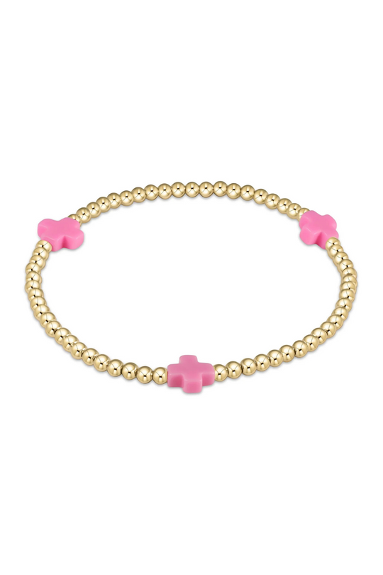 Enewton Signature Cross Gold Pattern 3mm Bead Bracelet - Bright Pink Cabana Seaside Florida