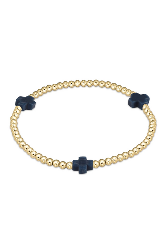 Enewton Signature Cross Gold Pattern 3mm Bead Bracelet - Navy Cabana Seaside Florida