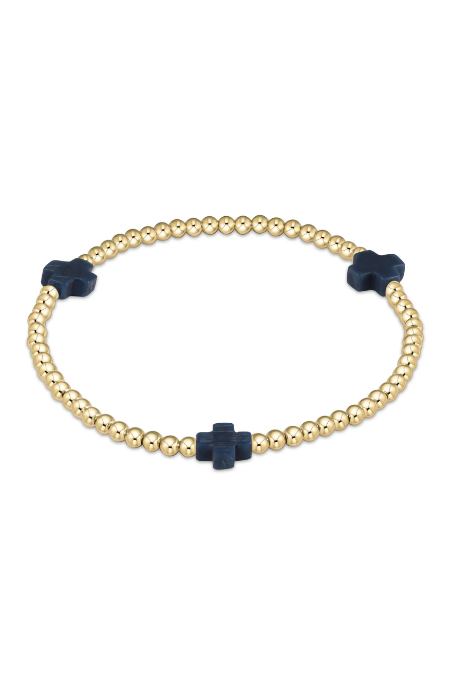 Enewton Signature Cross Gold Pattern 3mm Bead Bracelet - Navy Cabana Seaside Florida