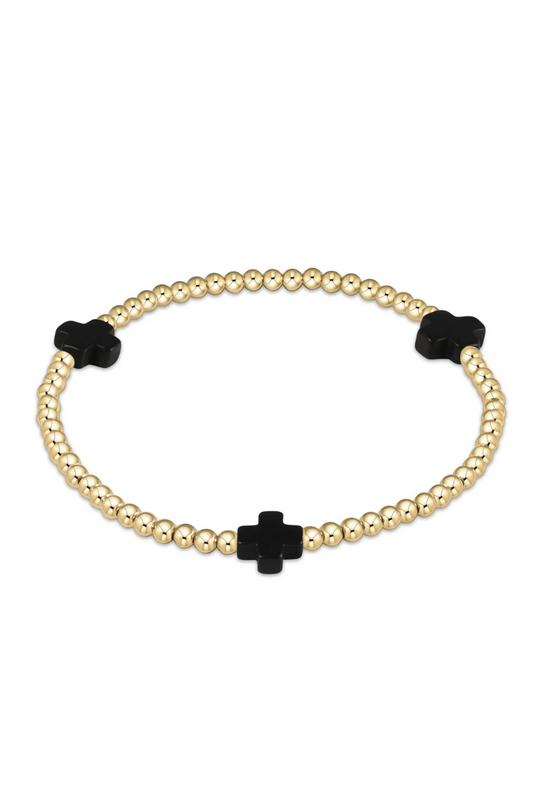 Enewton Signature Cross Gold Pattern 3mm Bead Bracelet - Onyx Cabana Seaside Florida
