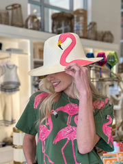 Panama Hand Painted Hat Flamingo