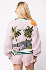 Vintage Car with Palm Tree Queen of Sparkles Cardigan Cabana By The Seaside Style 