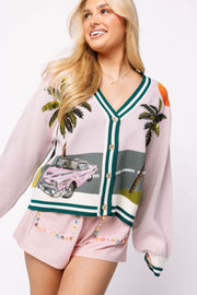 Vintage Car with Palm Tree Queen of Sparkles Cardigan Cabana by The Seaside Style 